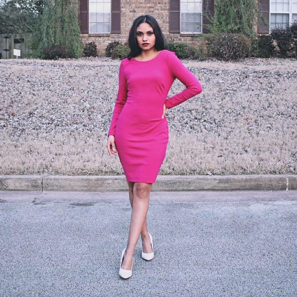 Hot pink long sleeve dress